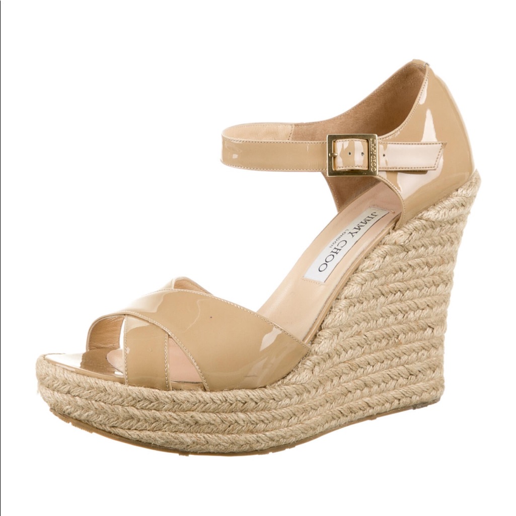 Jim Choo Paten Leather Espadrilles, Neutral Color